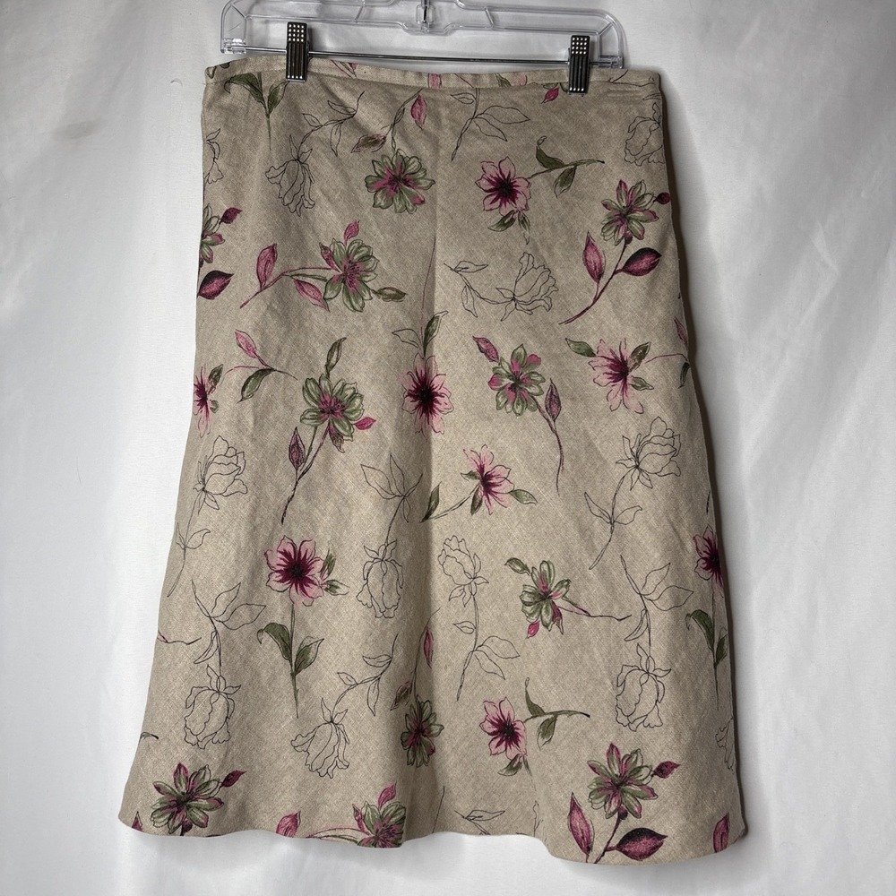 Kate Hill Women's 12 Linen Khaki Beige‎ Floral Career Skirt